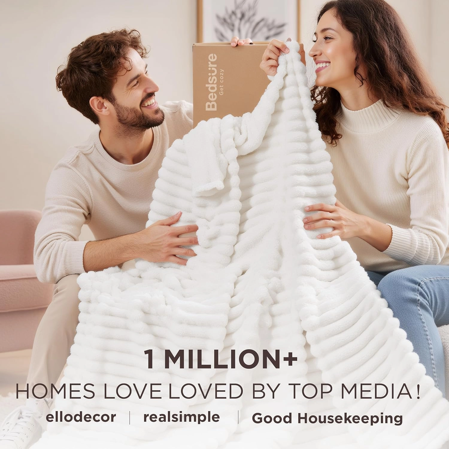 Bedsure White Throw Blanket for Couch - GentleSoft Cozy Soft Blankets for Women, Cute Small Fleece Throws for Girls, Birthday Gifts for Women Mom, Fathers Day Decor Gifts, Off White, 50x60 Inches
