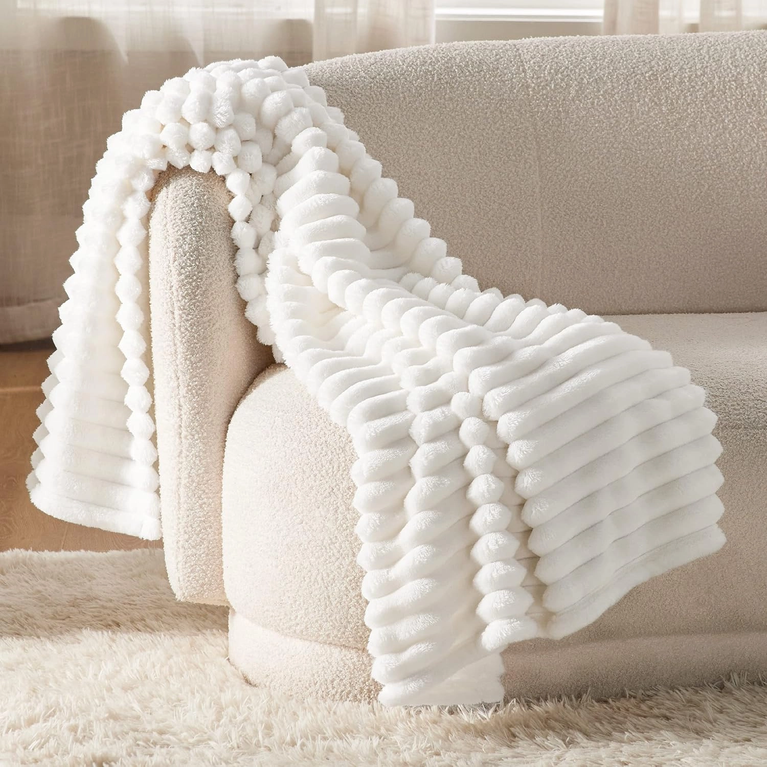 Bedsure White Throw Blanket for Couch - GentleSoft Cozy Soft Blankets for Women, Cute Small Fleece Throws for Girls, Birthday Gifts for Women Mom, Fathers Day Decor Gifts, Off White, 50x60 Inches