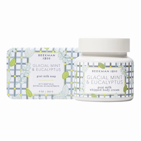 Beekman 1802 Glacial Mint & Eucalyptus Goat Milk Bar Soap (9 oz)   Glacial Mint & Eucalyptus Whipped Body Cream (8 oz) - Scented - Good for Sensitive Skin