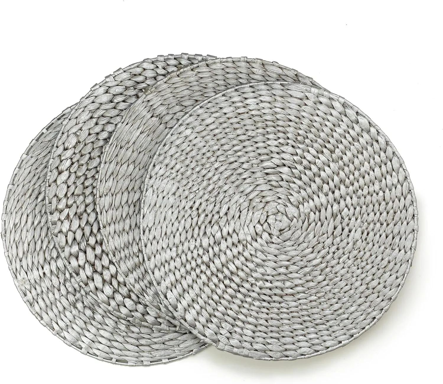 Benson Mills Water Hyacinth Braided Round Placemat Set of 4 (Silver, 13.5" Round)