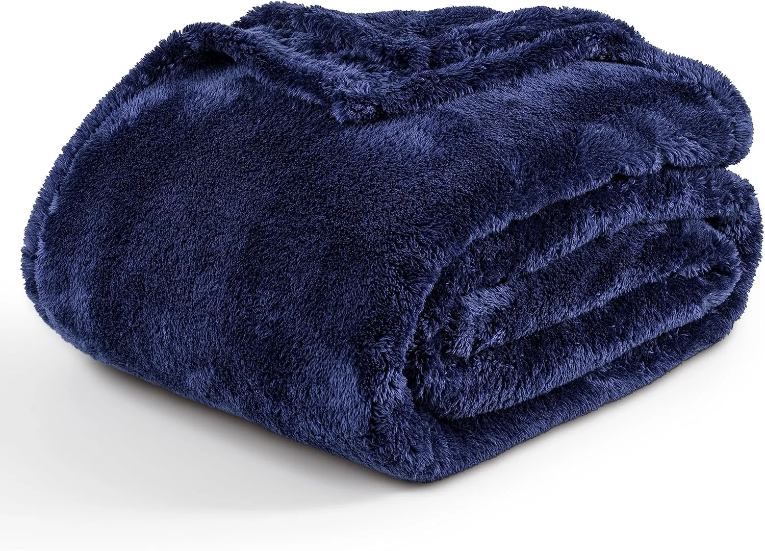 Berkshire Blanket Classic Extra-Fluffy™ Plush Blanket, Queen Size Bed Blanket, Soft Fuzzy Fluffy Long Hair Blanket for Couch Sofa Bed, Atlantis Dark Blue, 90x90 Inches