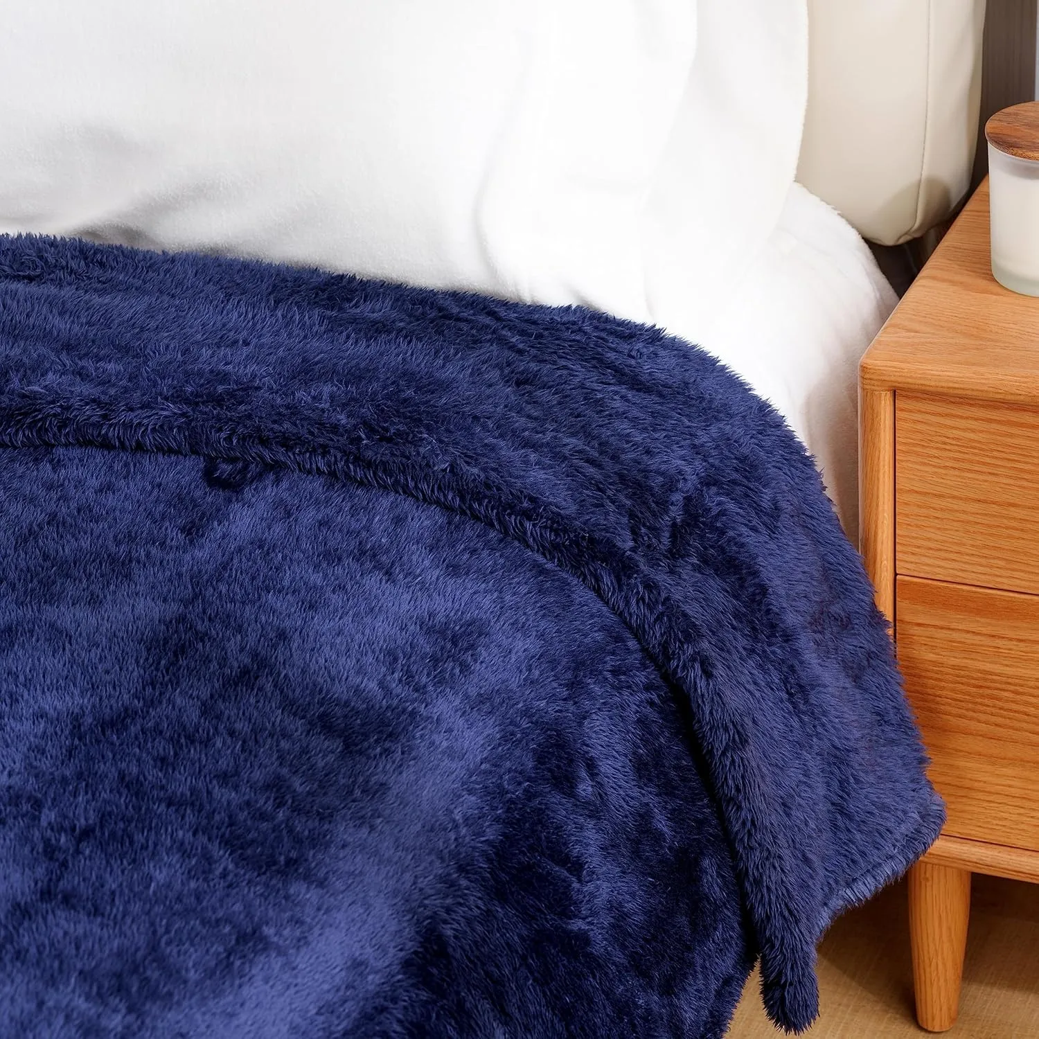 Berkshire Blanket Classic Extra-Fluffy™ Plush Blanket, Queen Size Bed Blanket, Soft Fuzzy Fluffy Long Hair Blanket for Couch Sofa Bed, Atlantis Dark Blue, 90x90 Inches