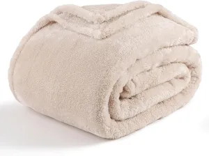 Berkshire Blanket Classic Extra-Fluffy™ Plush Blanket, Queen Size Bed Blanket, Soft Fuzzy Fluffy Long Hair Blanket for Couch Sofa Bed, Chino Khaki, 90x90 Inches