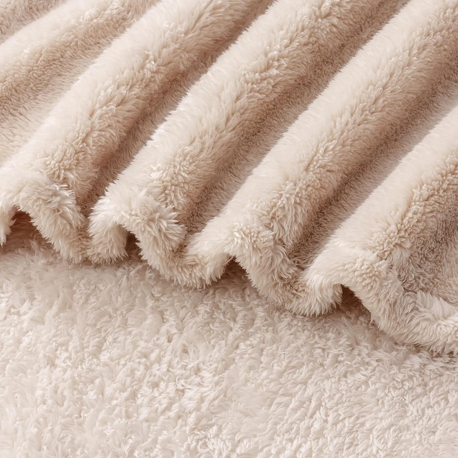 Berkshire Blanket Classic Extra-Fluffy™ Plush Blanket, Queen Size Bed Blanket, Soft Fuzzy Fluffy Long Hair Blanket for Couch Sofa Bed, Chino Khaki, 90x90 Inches