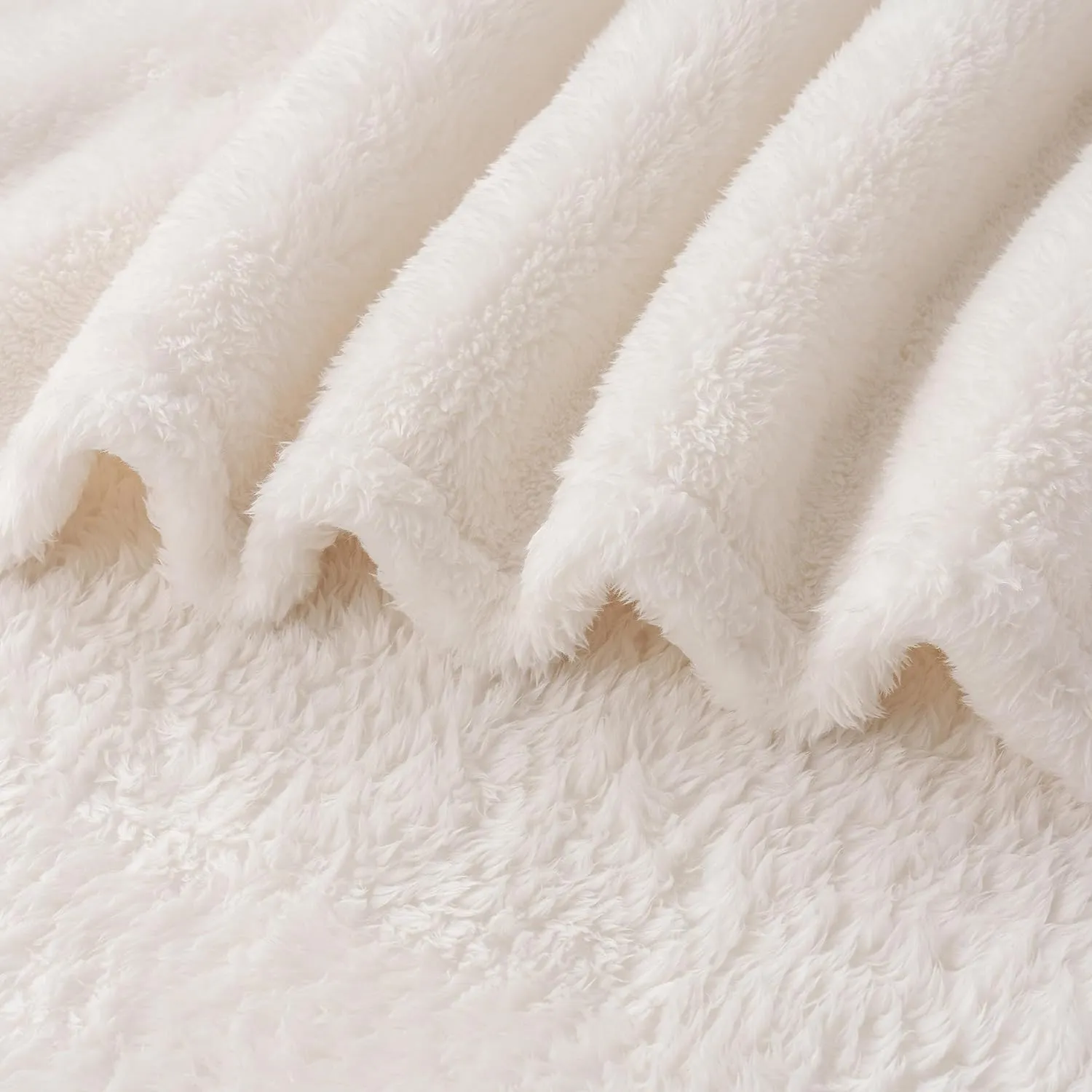 Berkshire Blanket Classic Extra-Fluffy™ Plush Blanket, Queen Size Bed Blanket, Soft Fuzzy Fluffy Long Hair Blanket for Couch Sofa Bed, Cream, 90x90 Inches