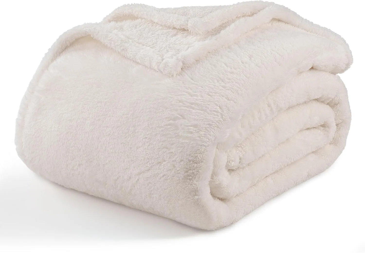 Berkshire Blanket Classic Extra-Fluffy™ Plush Blanket, Queen Size Bed Blanket, Soft Fuzzy Fluffy Long Hair Blanket for Couch Sofa Bed, Cream, 90x90 Inches