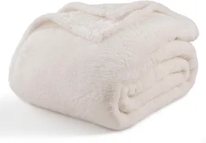 Berkshire Blanket Classic Extra-Fluffy™ Plush Blanket, Twin Size Bed Blanket, Soft Fuzzy Fluffy Long Hair Blanket for Couch Sofa Bed, Cream, 60x92 Inches