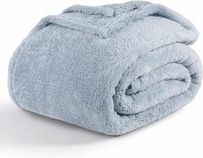 Berkshire Blanket Classic Extra-Fluffy™ Plush Blanket, Queen Size Bed Blanket, Soft Fuzzy Fluffy Long Hair Blanket for Couch Sofa Bed, Blue Mist, 90x90 Inches