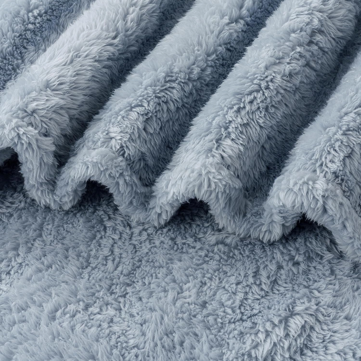 Berkshire Blanket Classic Extra-Fluffy™ Plush Blanket, Queen Size Bed Blanket, Soft Fuzzy Fluffy Long Hair Blanket for Couch Sofa Bed, Blue Mist, 90x90 Inches