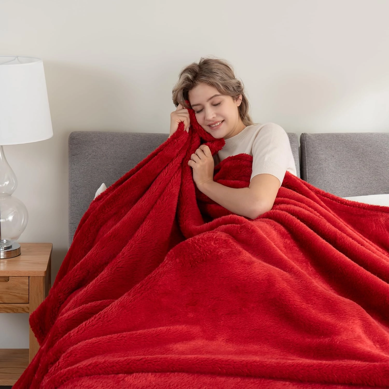 Berkshire Blanket Classic Extra-Fluffy™ Plush Blanket, Queen Size Bed Blanket, Soft Fuzzy Fluffy Long Hair Blanket for Couch Sofa Bed, Chili, 90x90 Inches