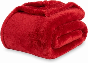 Berkshire Blanket Classic Extra-Fluffy™ Plush Blanket, Queen Size Bed Blanket, Soft Fuzzy Fluffy Long Hair Blanket for Couch Sofa Bed, Chili, 90x90 Inches