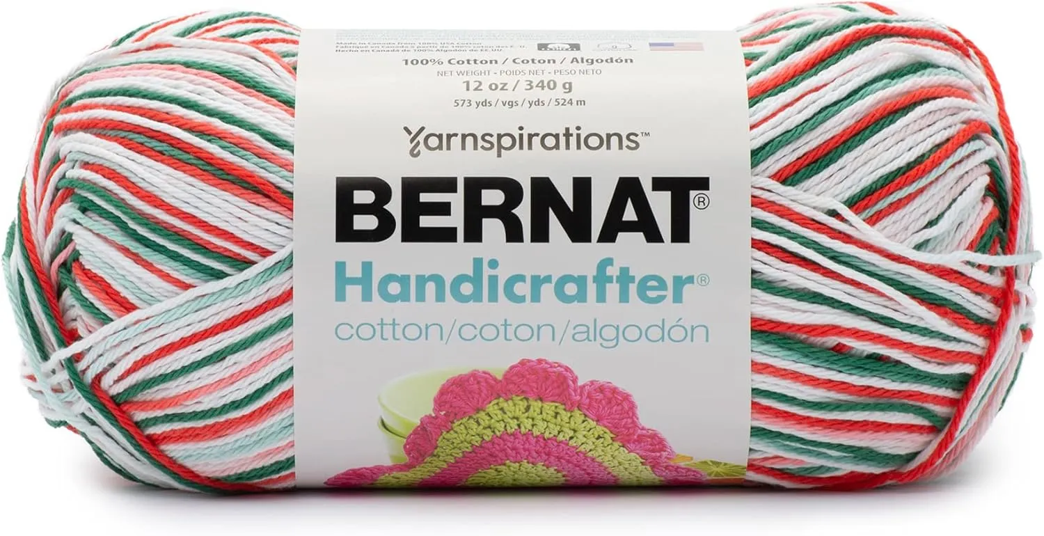 Bernat Handicrafter Cotton Big Ball Mistletoe Yarn - 2 Pack of 340g/12oz - Cotton - 4 Medium (Worsted) - 608 Yards - Knitting/Crochet
