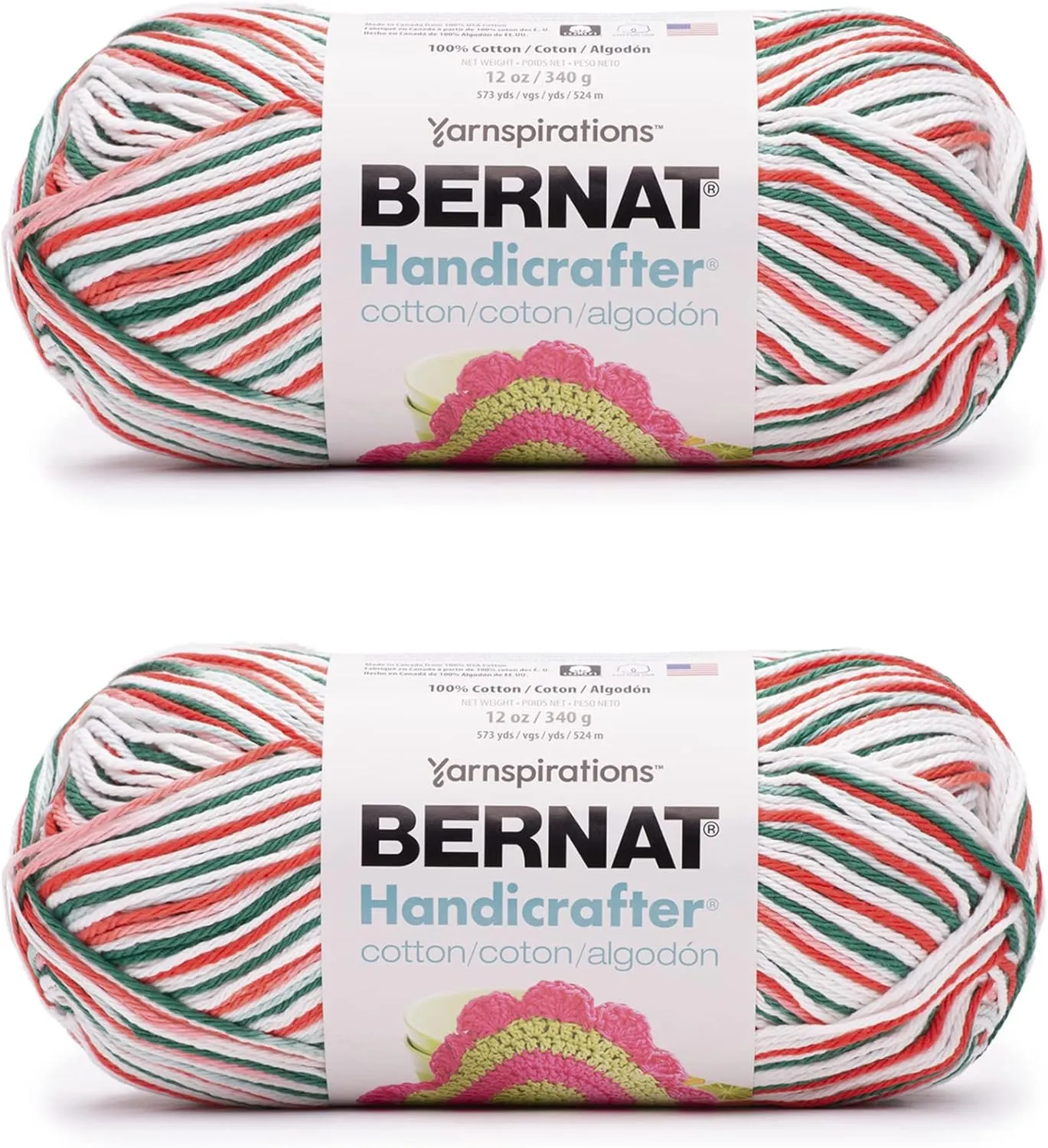 Bernat Handicrafter Cotton Big Ball Mistletoe Yarn - 2 Pack of 340g/12oz - Cotton - 4 Medium (Worsted) - 608 Yards - Knitting/Crochet