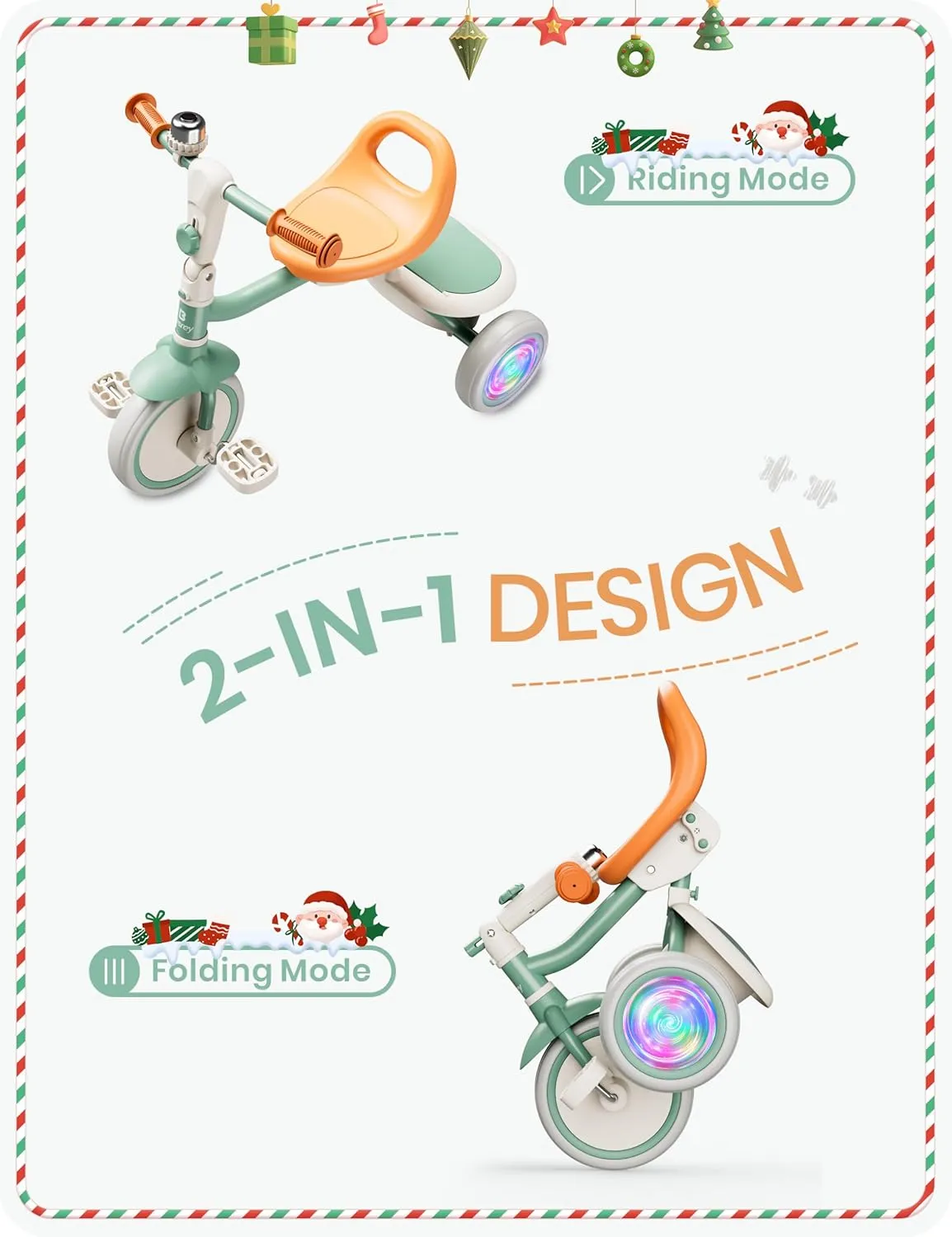 besrey Kids Tricycle with Flash Wheels for Ages 18 Months to 5 Years, Toddler Tricycle with Bell, Kids Tricycle, Gift for 2-5 Year Olds, Gift and Toy for Boys and Girls, Tricycle for Toddlers, Green