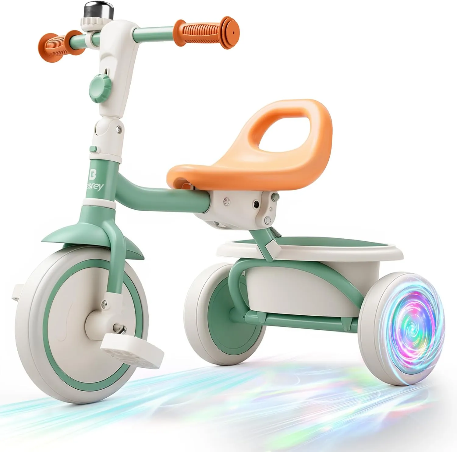 besrey Kids Tricycle with Flash Wheels for Ages 18 Months to 5 Years, Toddler Tricycle with Bell, Kids Tricycle, Gift for 2-5 Year Olds, Gift and Toy for Boys and Girls, Tricycle for Toddlers, Green