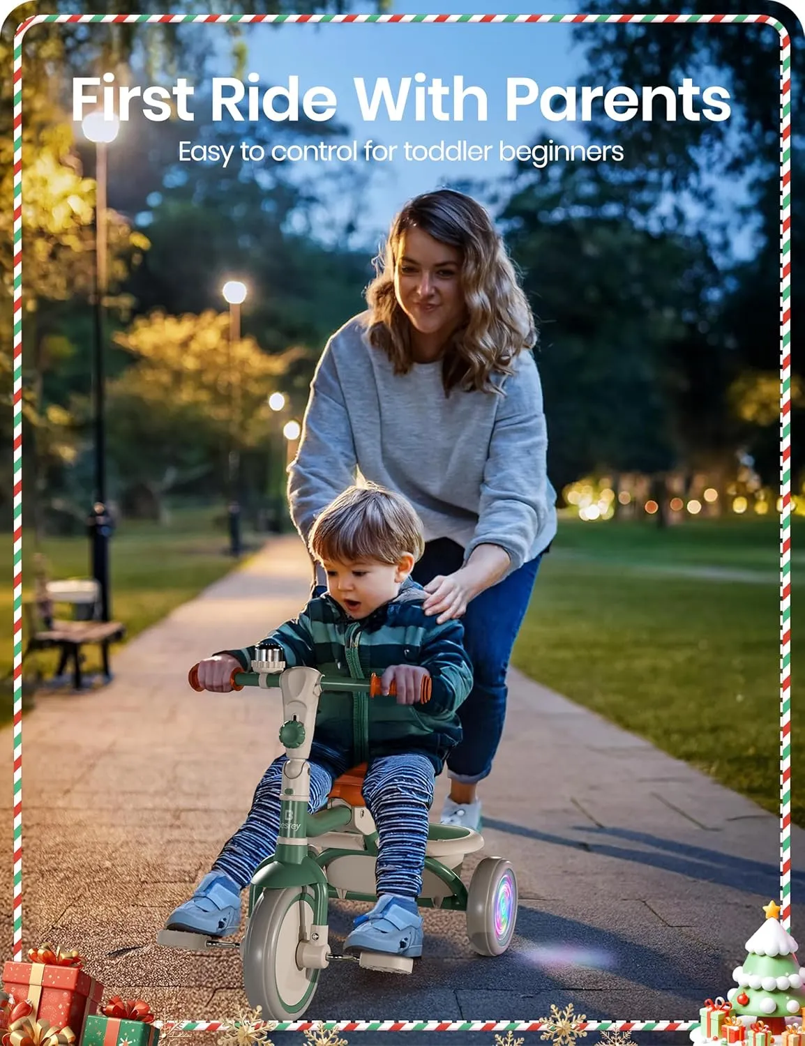 besrey Kids Tricycle with Flash Wheels for Ages 18 Months to 5 Years, Toddler Tricycle with Bell, Kids Tricycle, Gift for 2-5 Year Olds, Gift and Toy for Boys and Girls, Tricycle for Toddlers, Green