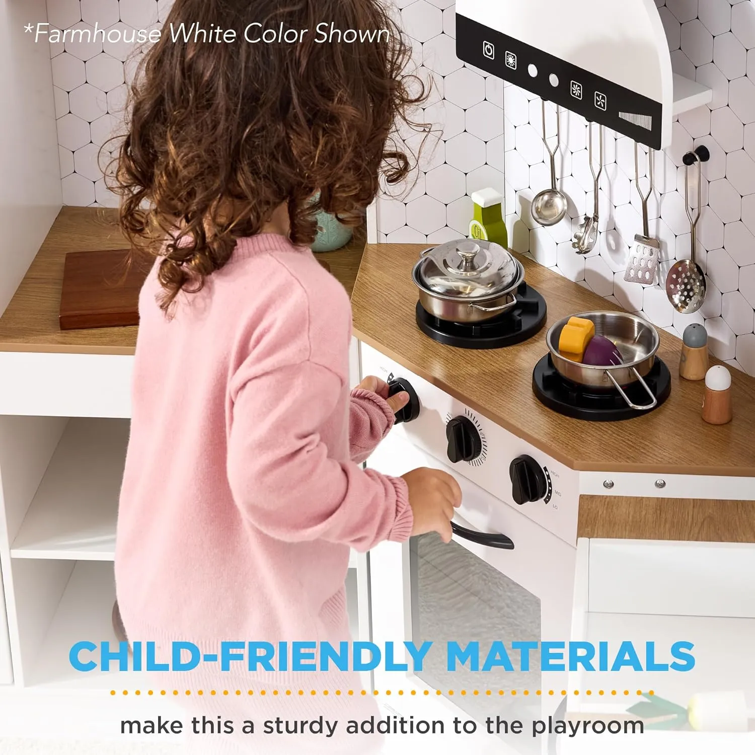 Best Choice Products Pretend Play Corner Kitchen, Ultimate Interactive Wooden Kids Playset w/Lights & Sounds, Ice Maker, Hood - Pink
