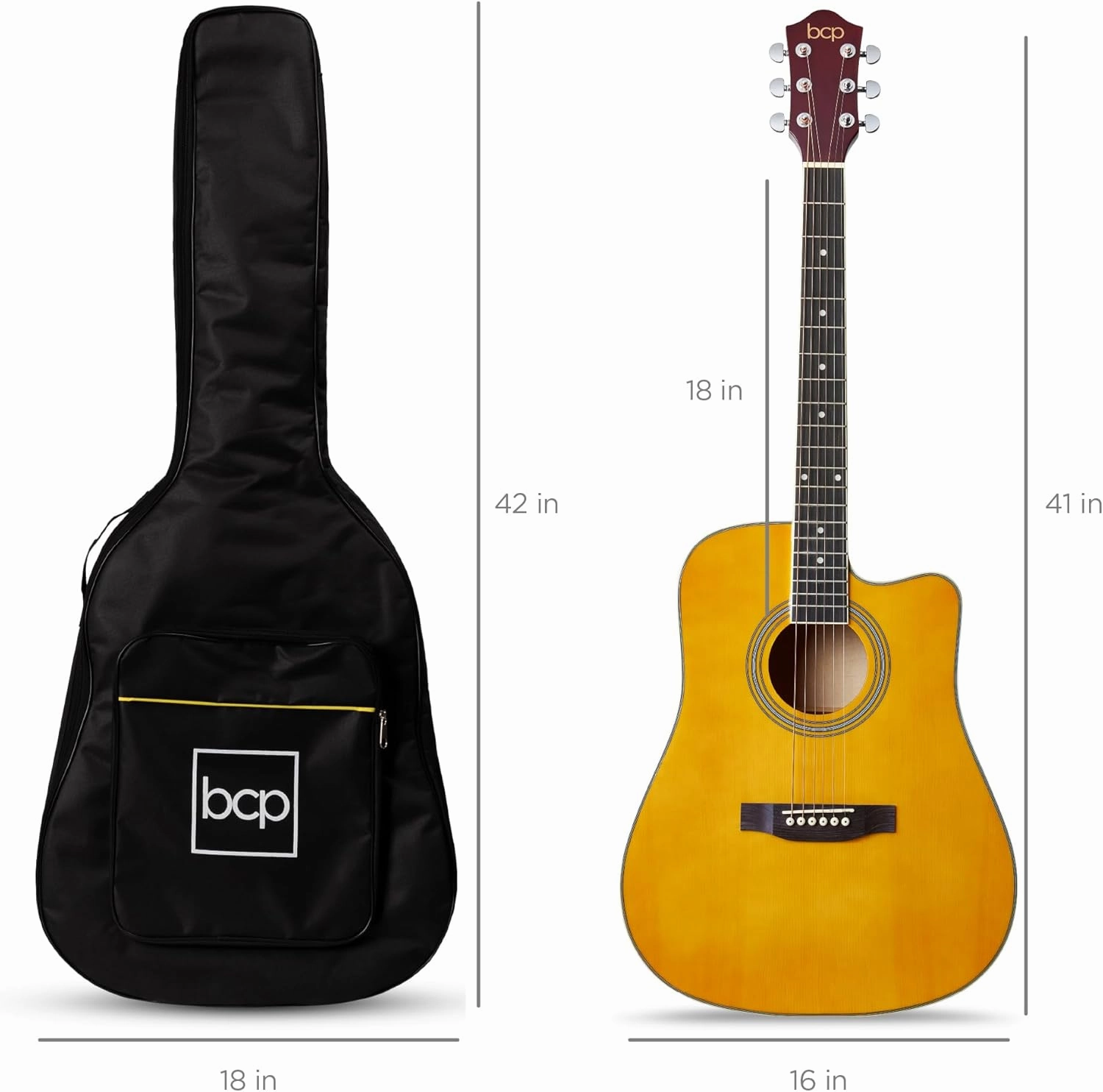 Best Choice Products 41in Beginner Acoustic Guitar Full Size All Wood Cutaway Guitar Starter Set w/Case, Strap, Capo, Strings, Picks - Aged Natural