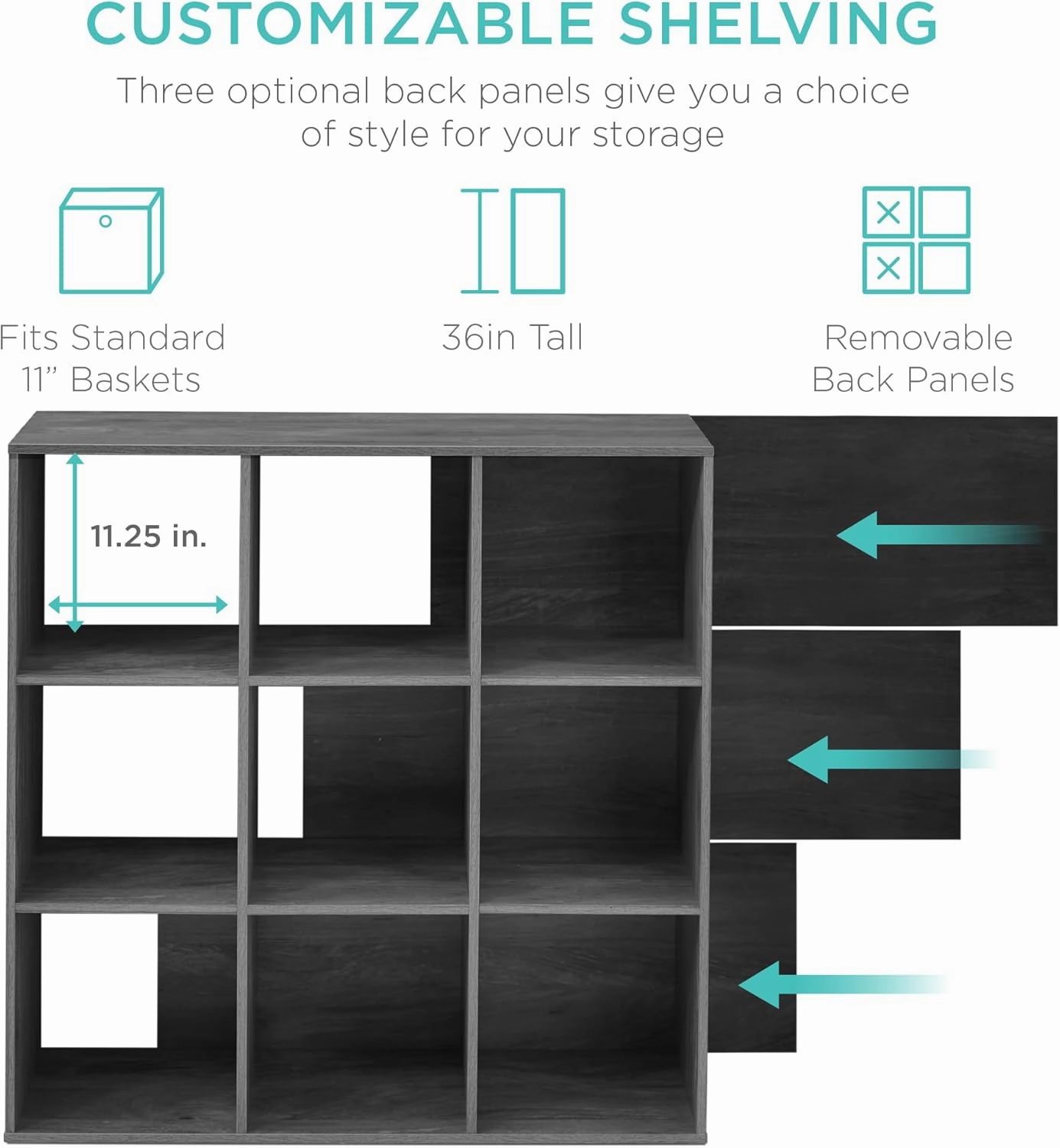 Best Choice Products 9-Cube Storage Organizer, 11in Shelf Opening, Bookcase, Display Shelf, Customizable w/ 3 Removable Back Panels - Dark Gray