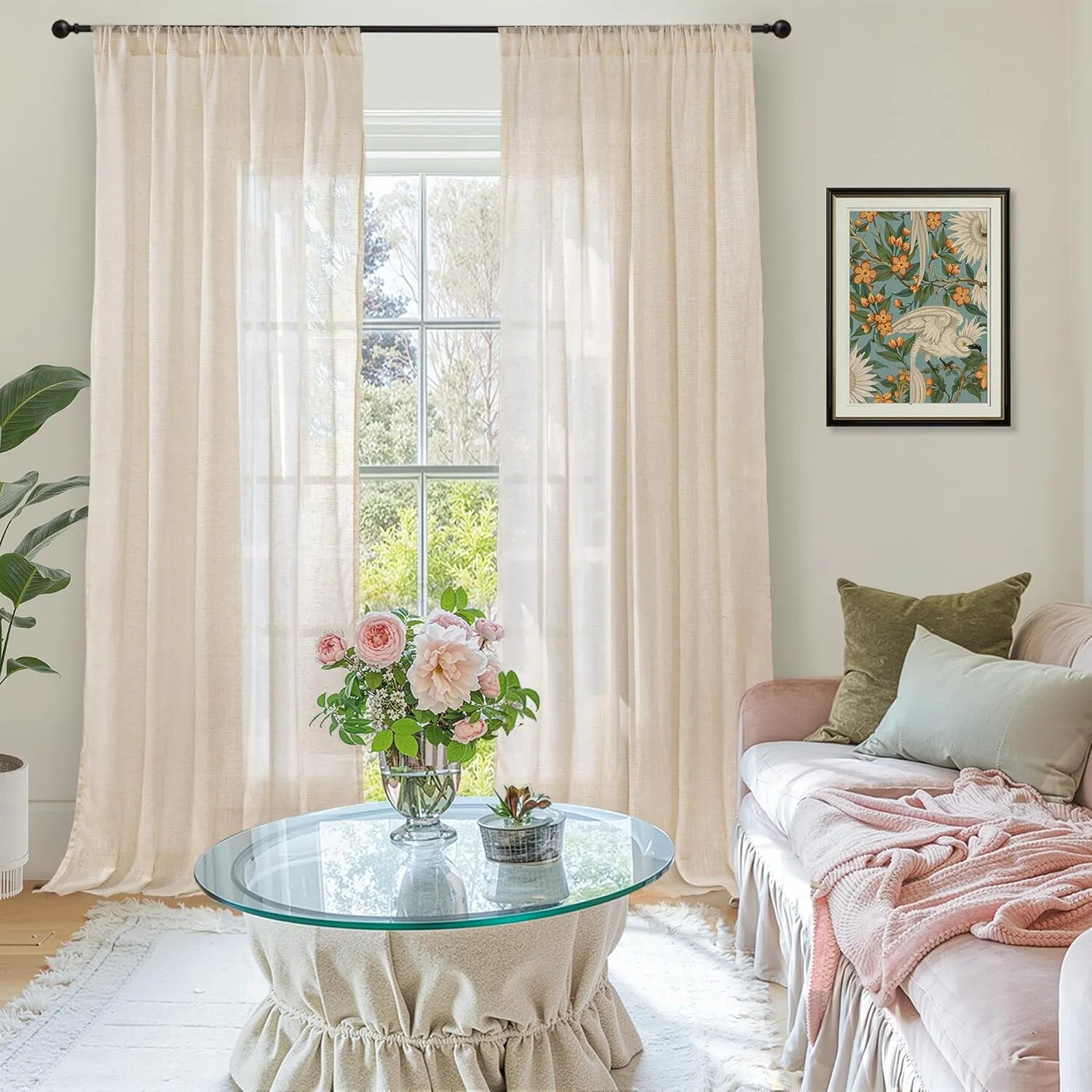 BGment Burlap Linen Semi Sheer Curtains for Living Room 84 Inch Length - Rod Pocket Natural Textured Drapes Light Filtering for Bedroom Farmhouse Lightweight Rustic, 2 Panels Set, 52 X 84 Inch