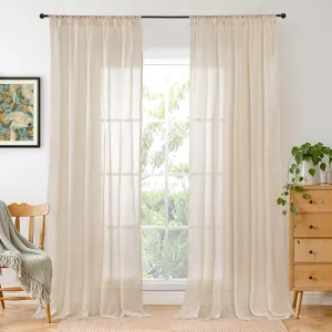 BGment Burlap Linen Semi Sheer Curtains for Living Room 84 Inch Length - Rod Pocket Natural Textured Drapes Light Filtering for Bedroom Farmhouse Lightweight Rustic, 2 Panels Set, 52 X 84 Inch