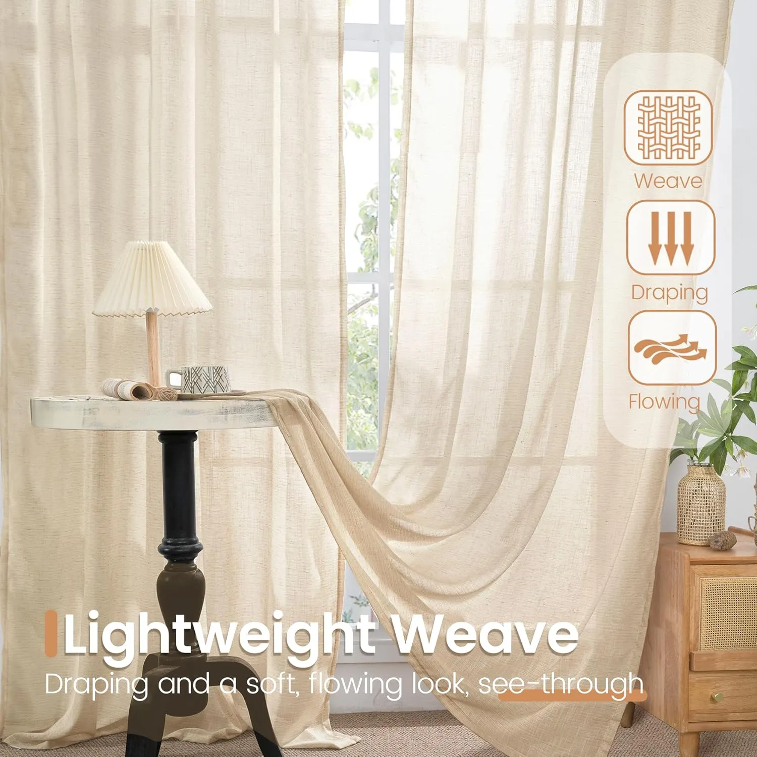 BGment Burlap Linen Semi Sheer Curtains for Living Room 84 Inch Length - Rod Pocket Natural Textured Drapes Light Filtering for Bedroom Farmhouse Lightweight Rustic, 2 Panels Set, 52 X 84 Inch