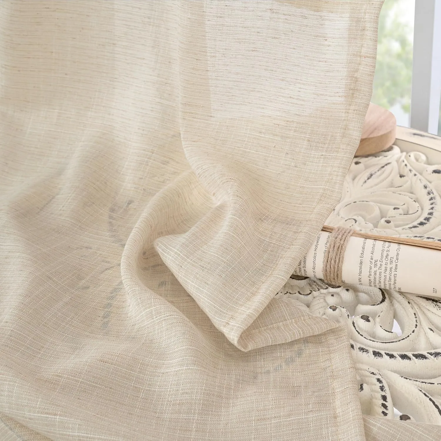 BGment Burlap Linen Semi Sheer Curtains for Living Room 84 Inch Length - Rod Pocket Natural Textured Drapes Light Filtering for Bedroom Farmhouse Lightweight Rustic, 2 Panels Set, 52 X 84 Inch