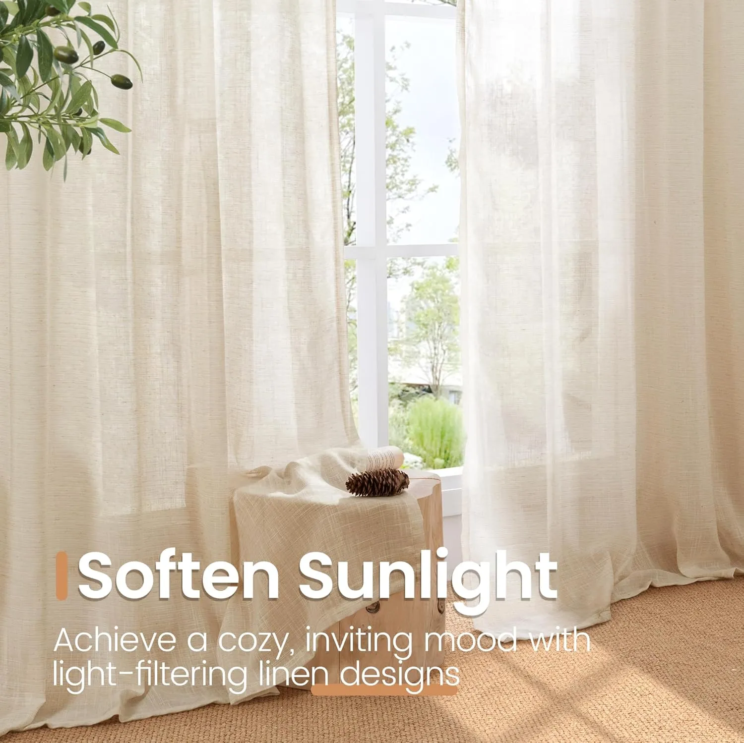 BGment Burlap Linen Semi Sheer Curtains for Living Room 84 Inch Length - Rod Pocket Natural Textured Drapes Light Filtering for Bedroom Farmhouse Lightweight Rustic, 2 Panels Set, 52 X 84 Inch