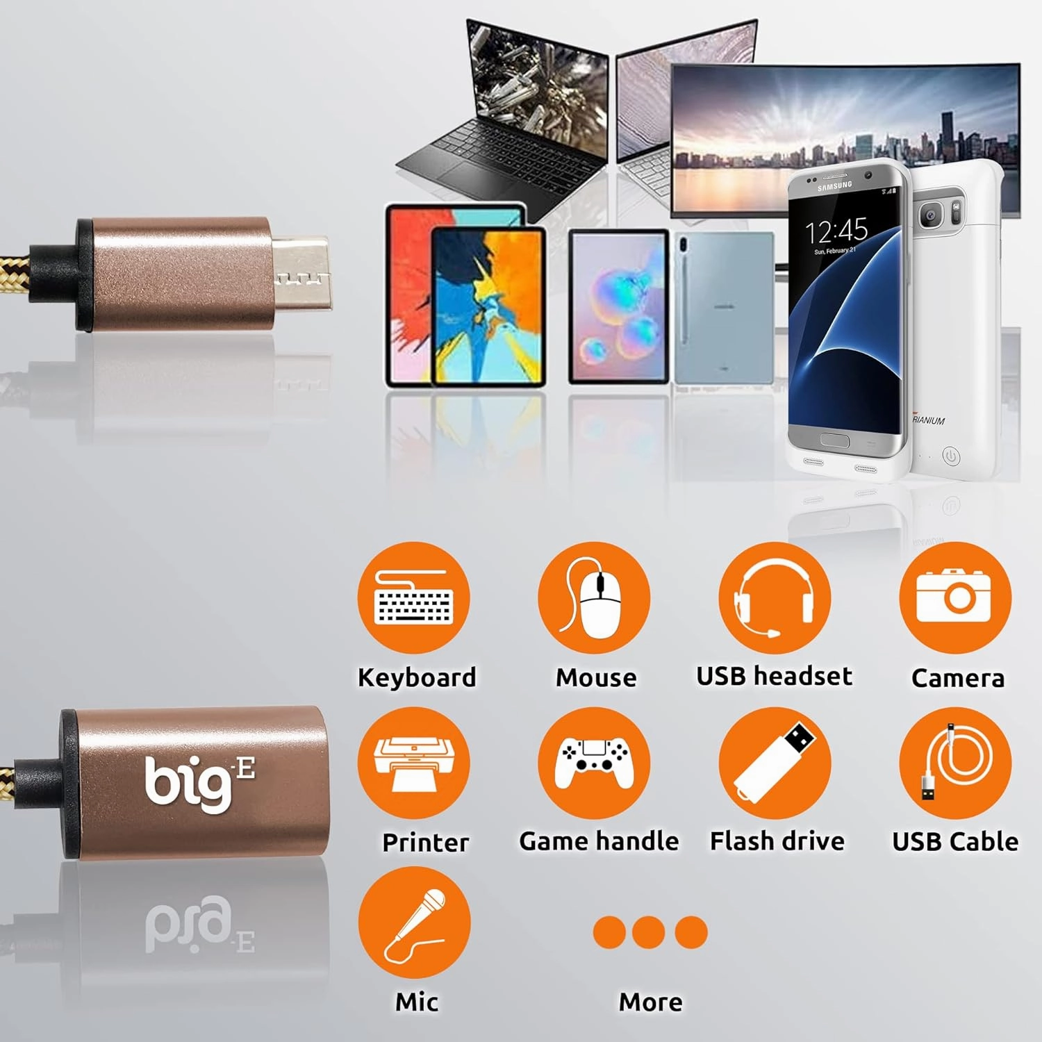 Big-E Turbo 5Gbps USB-C to USB 3.0 Adapter [2Pack] Compatible with Huawei Mate 60 Pro for Full USB OTG On-The-Go Thunderbolt 3/4 Short Connector USBC Male to USB Female (Gold)