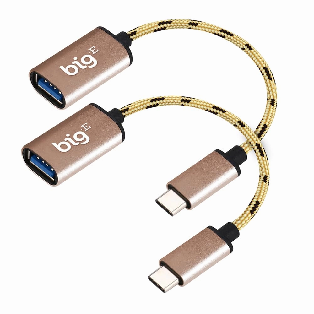 Big-E Turbo 5Gbps USB-C to USB 3.0 Adapter [2Pack] Compatible with Huawei Mate 60 Pro for Full USB OTG On-The-Go Thunderbolt 3/4 Short Connector USBC Male to USB Female (Gold)