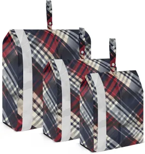 Black and Red Check Travel Storage Bag with Lanyard - Portable Lightweight Classified Storage Bag with Zipper, Dust and Waterproof Travel Packing Cube for Suitcase,3 Pieces