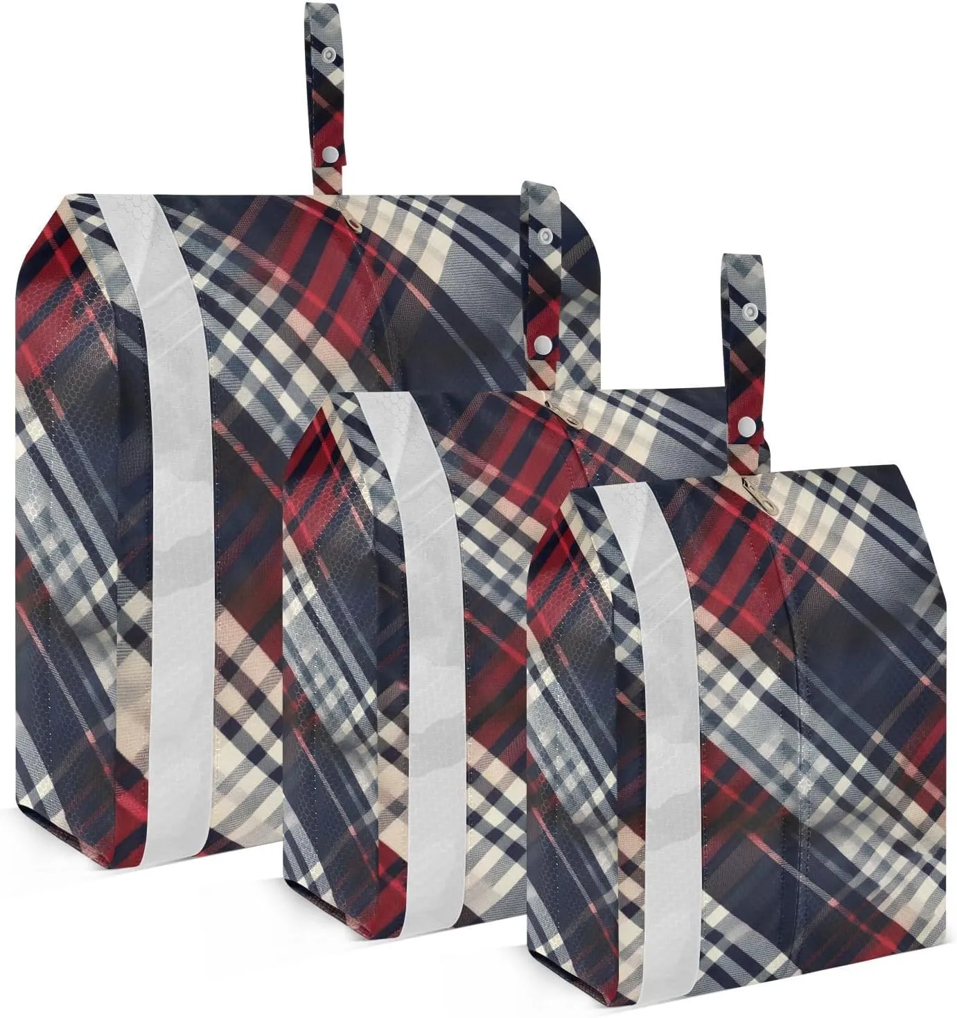 Black and Red Check Travel Storage Bag with Lanyard - Portable Lightweight Classified Storage Bag with Zipper, Dust and Waterproof Travel Packing Cube for Suitcase,3 Pieces