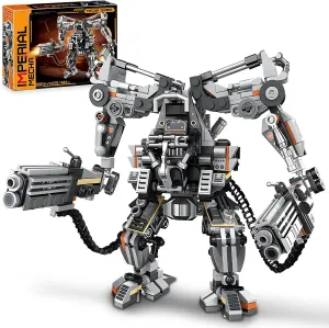 Black Empire Mech Building Blocks Set for Adults, Motorized Robot Building Toy with Multiple Weapons, Combat Armor Style Warrior Collectible Gifts for Fans Man Boys Ages 8  (684 Pieces)