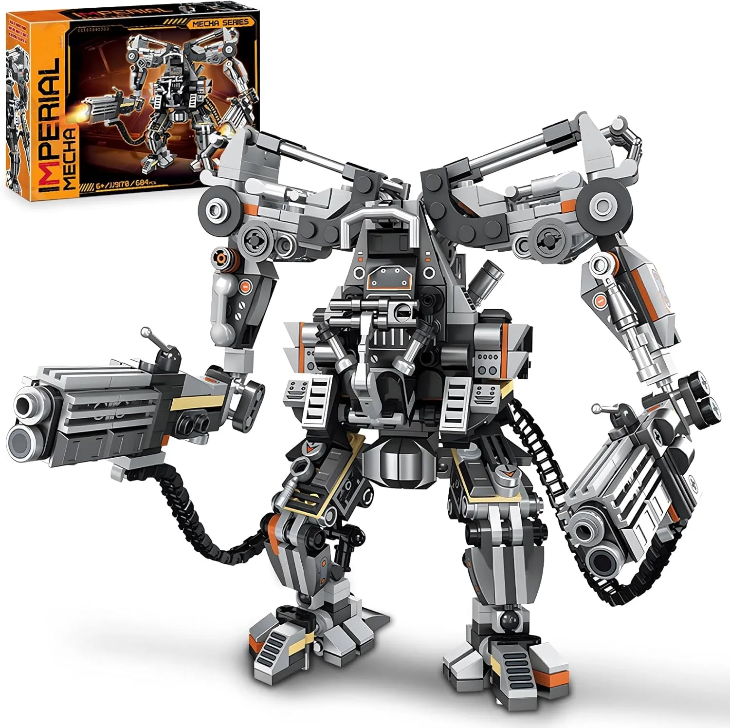 Black Empire Mech Building Blocks Set for Adults, Motorized Robot Building Toy with Multiple Weapons, Combat Armor Style Warrior Collectible Gifts for Fans Man Boys Ages 8  (684 Pieces)