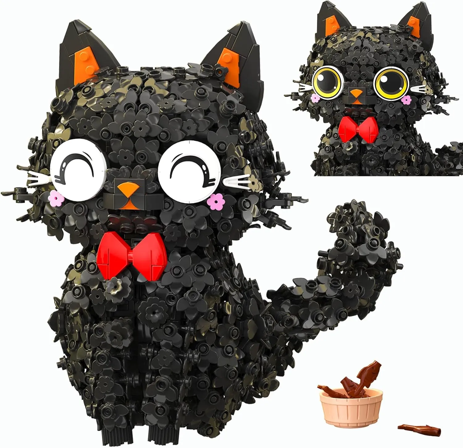 Black Flower Cat Mini Brick Set | Creative Blossom Puss Building Toy for Adults & Kids | Cute Animal Model Desk Decoration Gift (1651pcs)