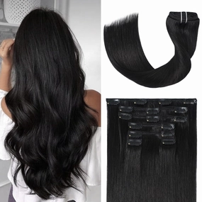 Black Hair Extensions Clip in Real Human Hair 70g 18 Inches 100% Remy Human Hair Natural Black Straight Double Weft for Full Head 7pcs 16clips One Pack