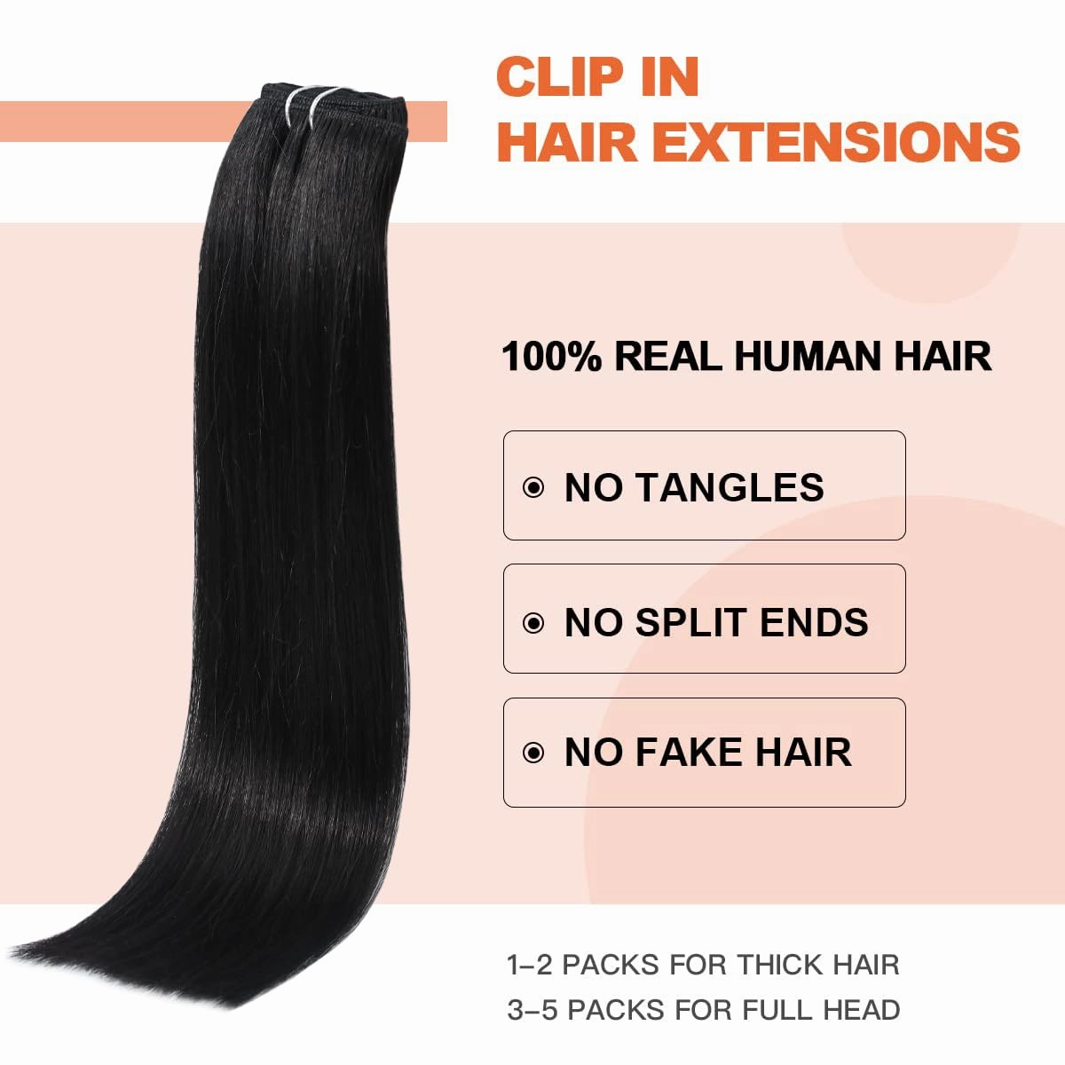 Black Hair Extensions Clip in Real Human Hair 70g 18 Inches 100% Remy Human Hair Natural Black Straight Double Weft for Full Head 7pcs 16clips One Pack