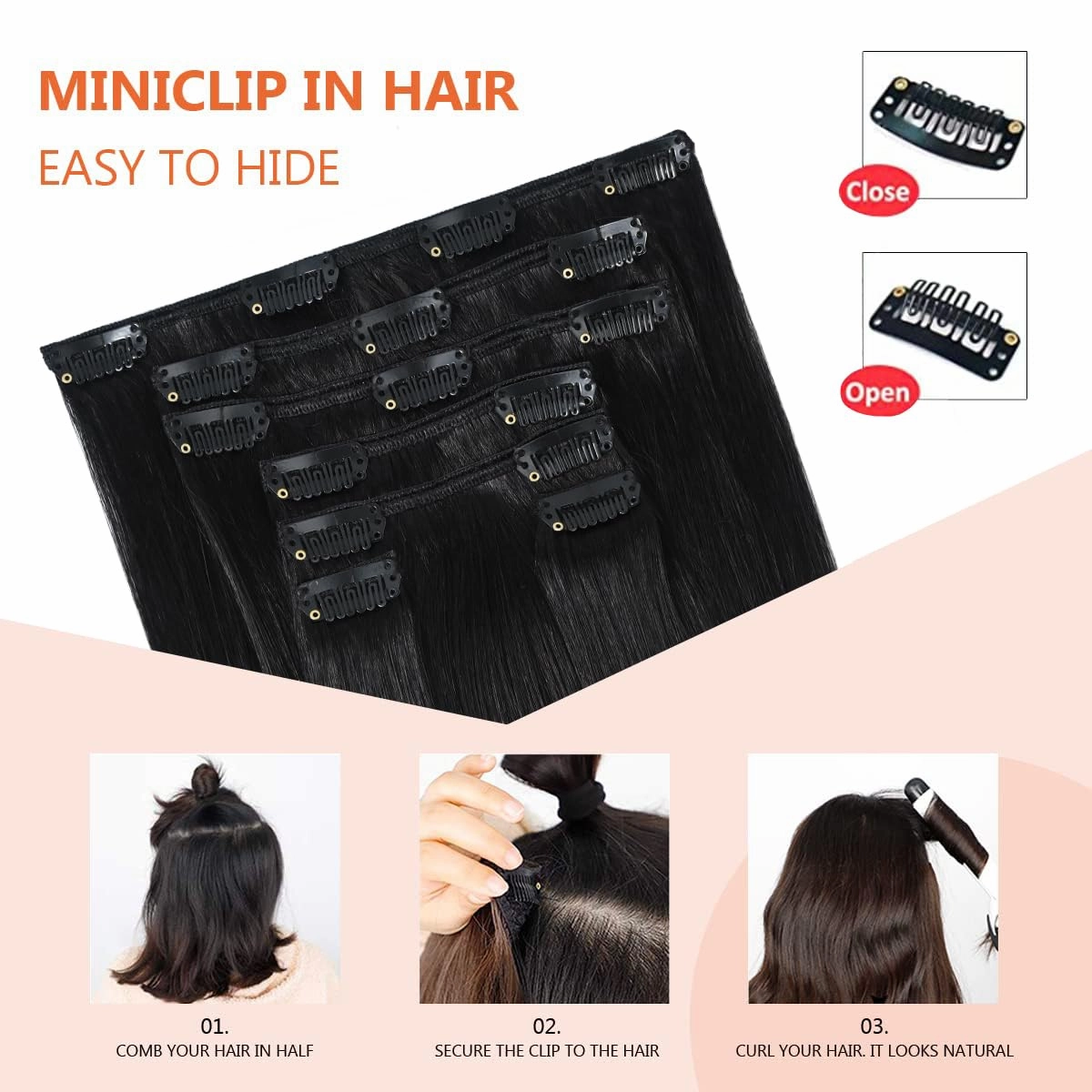 Black Hair Extensions Clip in Real Human Hair 70g 18 Inches 100% Remy Human Hair Natural Black Straight Double Weft for Full Head 7pcs 16clips One Pack