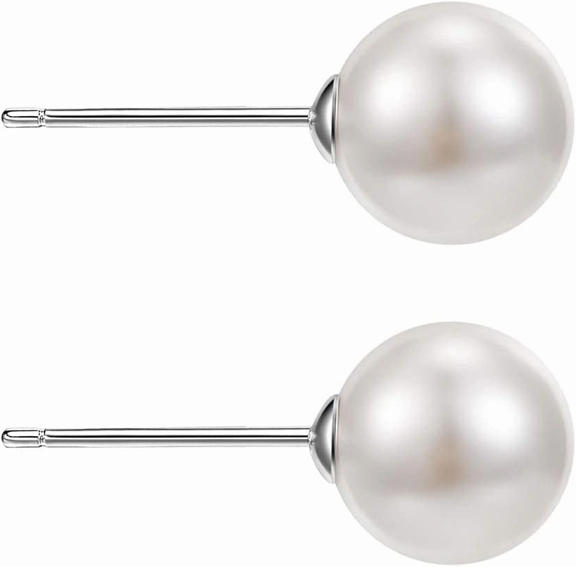 Blingest Pearl Crystal Double Sided Stud Earrings Front Back Catch Earring for Women 10mm