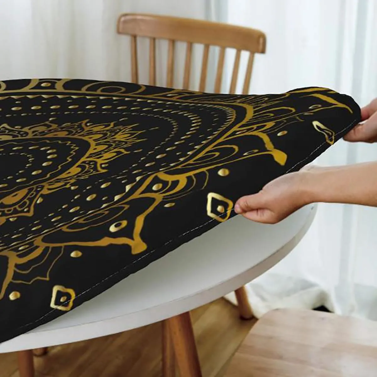 Blue Grey Table Cloth Round Tablecloth Autumn with Rocks and Clouds Scenery Wipe Clean Table Cover for Outdoor/Indoor Use Fishing Hut Fit for 36"-39" Table