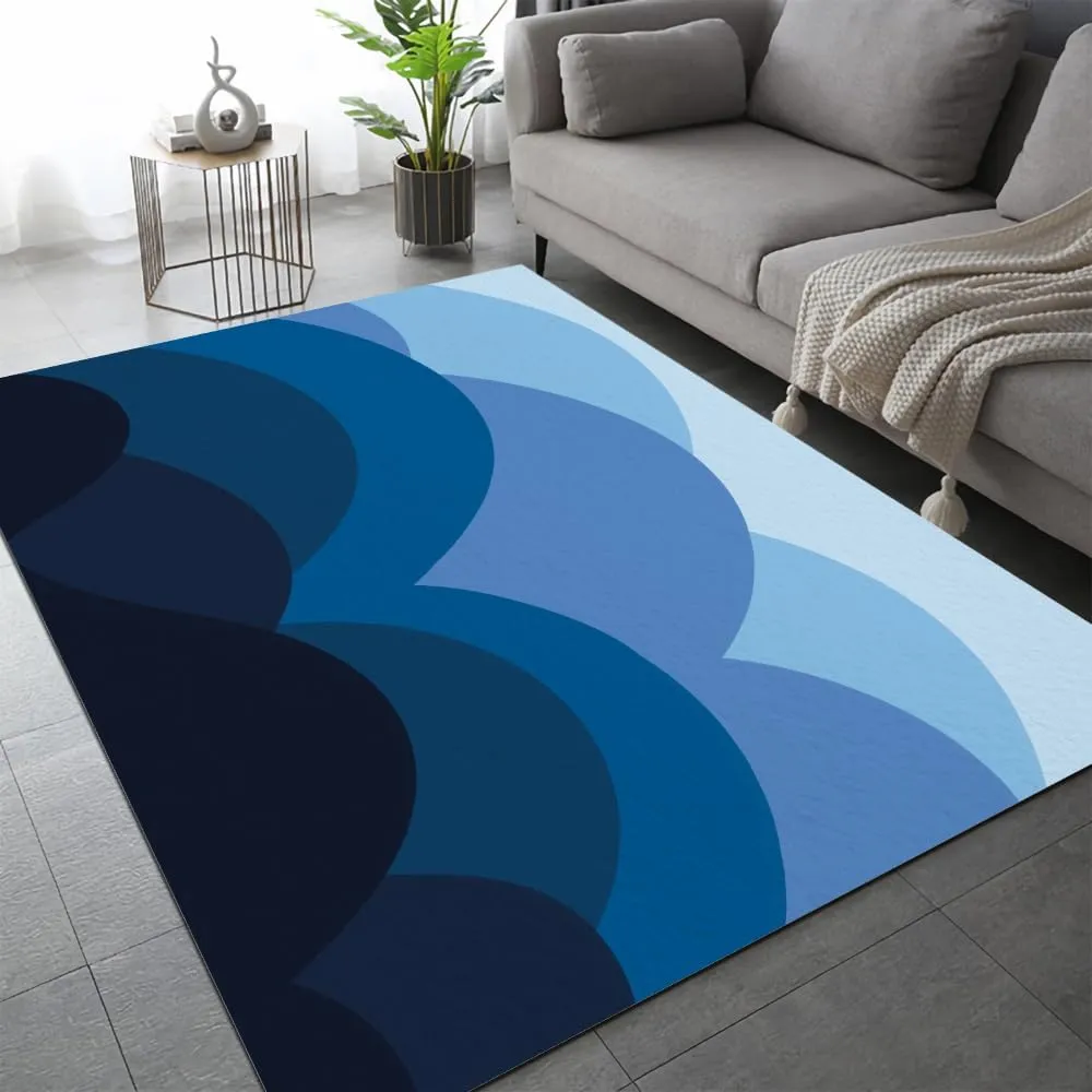 Blue Semicircular Mountain Area Rug, Simple Landscape Perfect Design Living Room Rug, Stylish and Creative Bedroom Carpet, Non-Slip Short Pile Easy to Clean Kitchen Carpet 2'x4'
