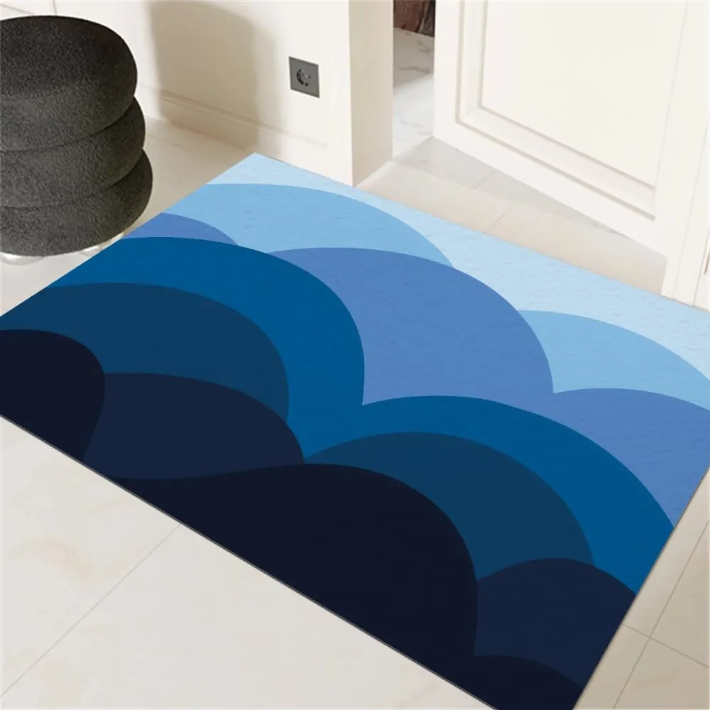 Blue Semicircular Mountain Area Rug, Simple Landscape Perfect Design Living Room Rug, Stylish and Creative Bedroom Carpet, Non-Slip Short Pile Easy to Clean Kitchen Carpet 2'x4'