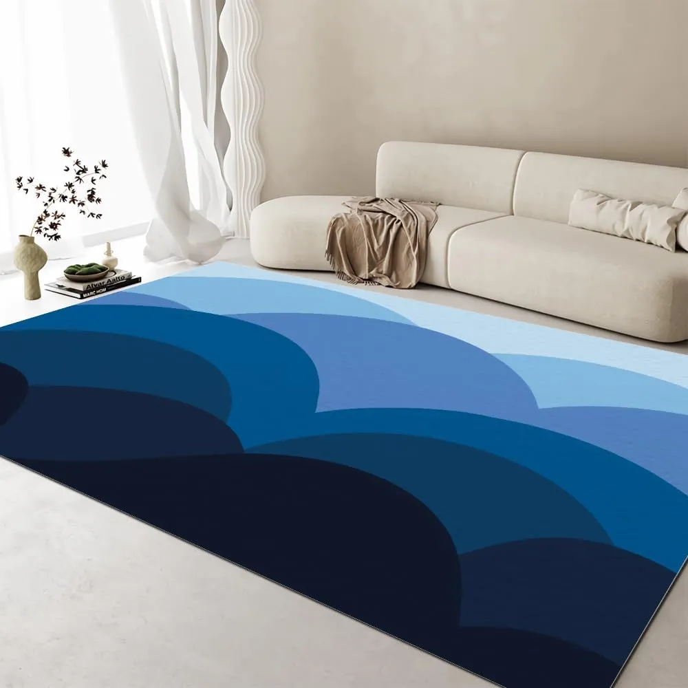 Blue Semicircular Mountain Area Rug, Simple Landscape Perfect Design Living Room Rug, Stylish and Creative Bedroom Carpet, Non-Slip Short Pile Easy to Clean Kitchen Carpet 2'x4'