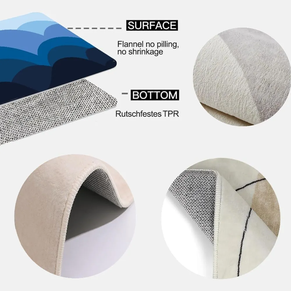 Blue Semicircular Mountain Area Rug, Simple Landscape Perfect Design Living Room Rug, Stylish and Creative Bedroom Carpet, Non-Slip Short Pile Easy to Clean Kitchen Carpet 2'x4'