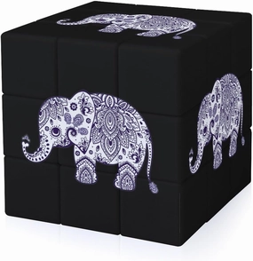 Blue Floral Elephant Illustration Funny 3x3x3 Cube Smooth Lightweight Puzzle for Adult Graphic Printing Travel