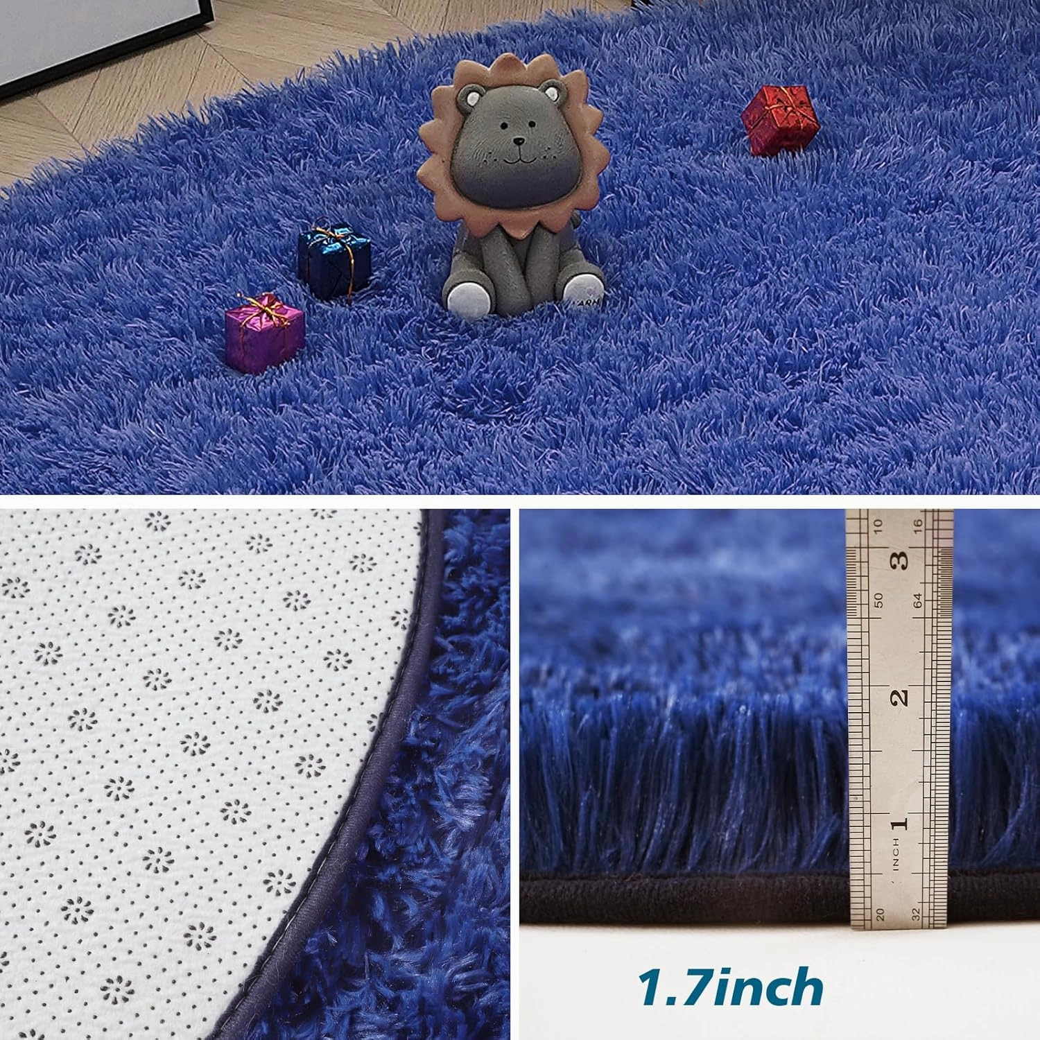 Blue Fluffy Round Area Rugs for Bedroom,3'X3'Shag Circle Area Rugs for Living Room,Non Slip Fuzzy Plush Rug for Kids Room Boys Girls Room and Dorm Home Decor Rug