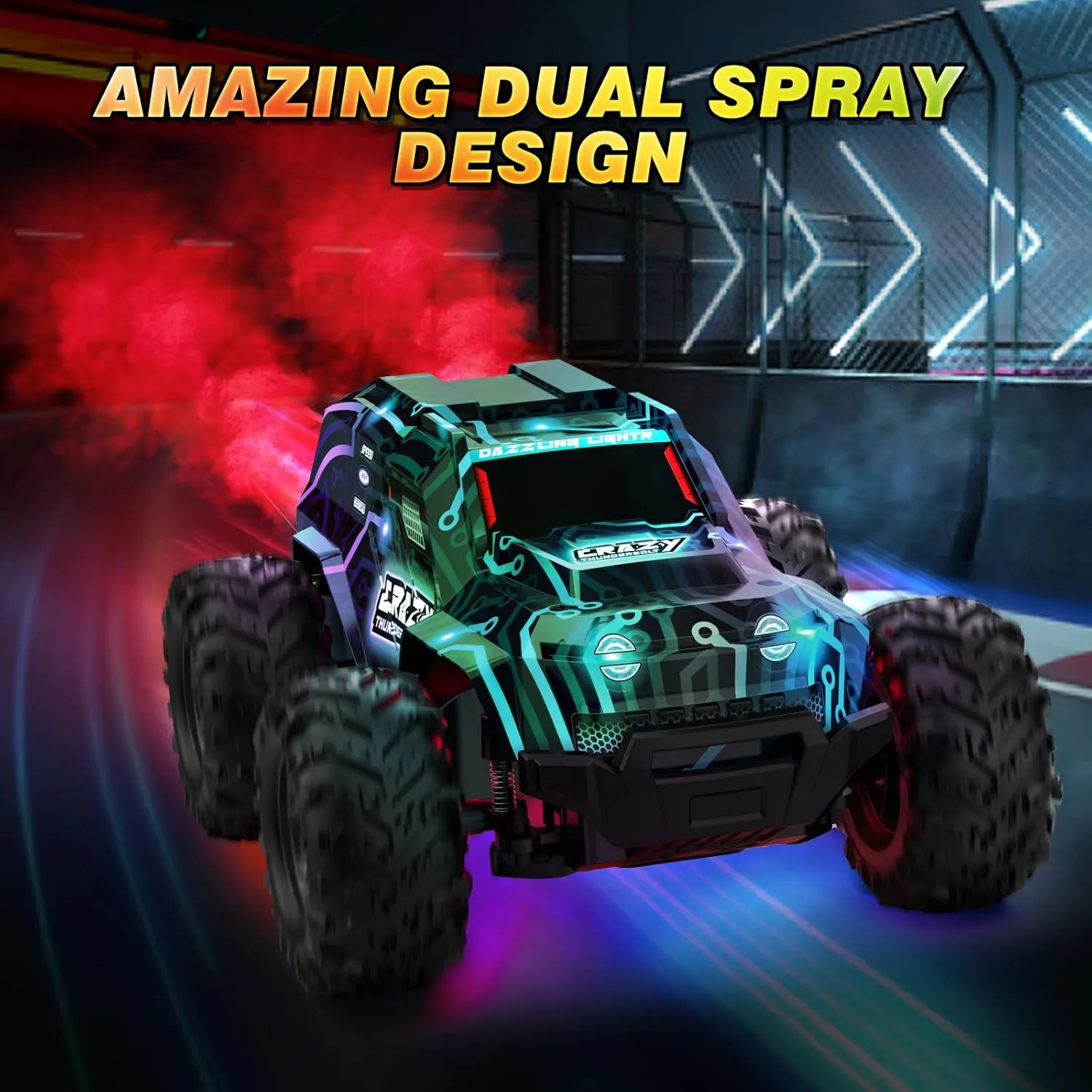 BLUEJAY 2.4GHz High Speed RC Car, Offroad Monster Hobby Racing Car with LED Colorful Bodylight and Rechargeable Battery, Kids Toy Gifts 3-8 Years