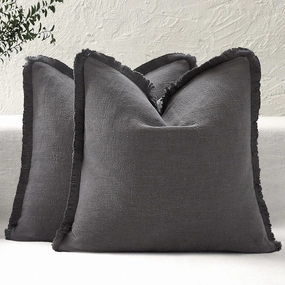 Boho Decorative Throw Pillow Covers with Fringe for Couch, Living Room, Bed Set of 2, 26x26 Inches, Charcoal Grey