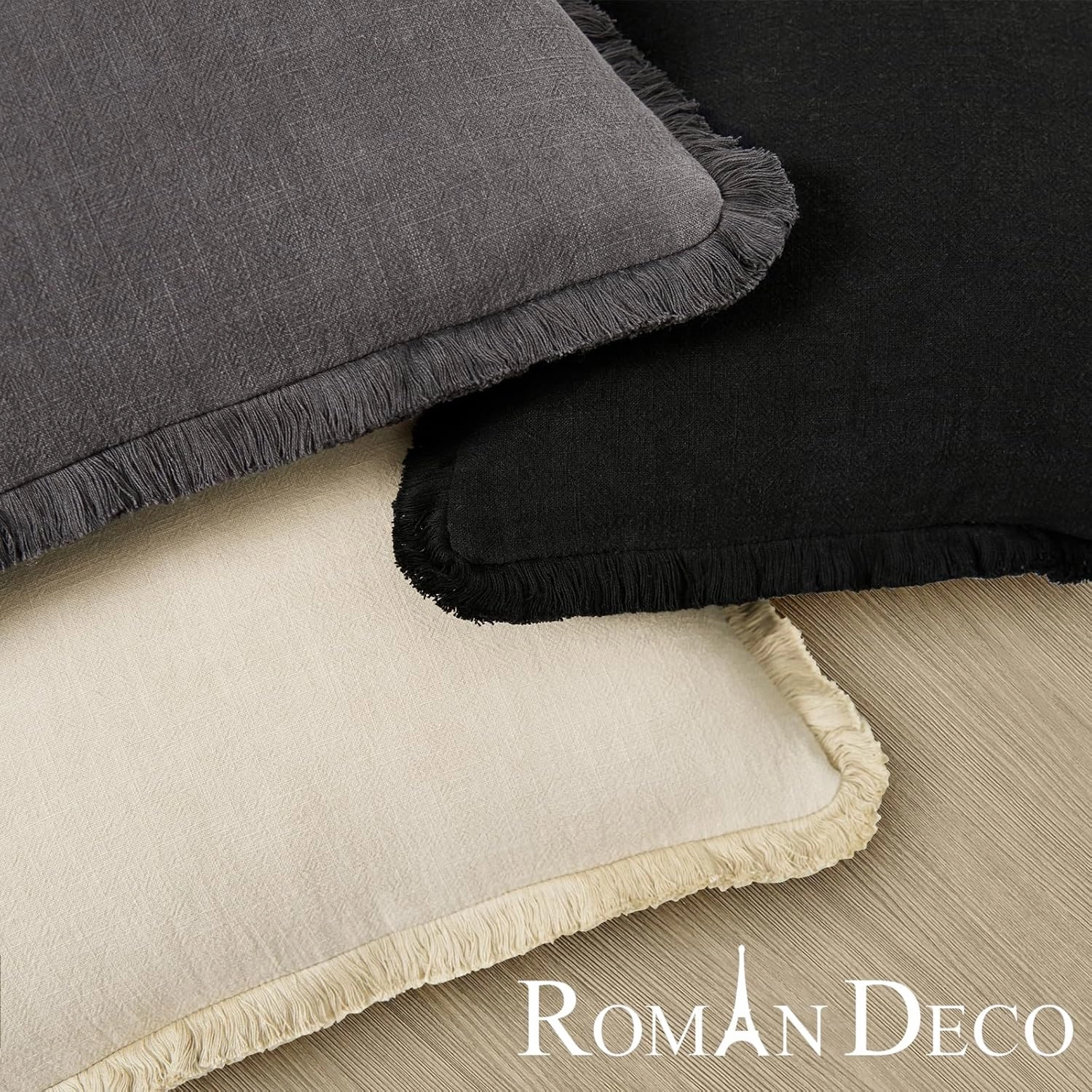 Boho Decorative Throw Pillow Covers with Fringe for Couch, Living Room, Bed Set of 2, 26x26 Inches, Charcoal Grey