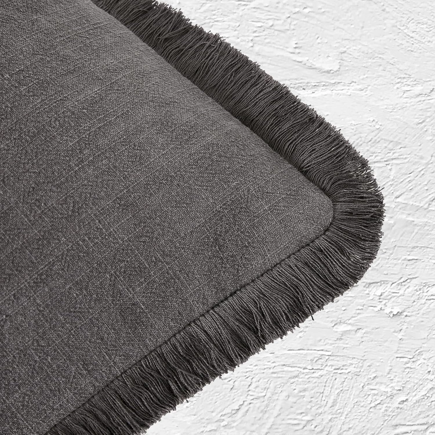 Boho Decorative Throw Pillow Covers with Fringe for Couch, Living Room, Bed Set of 2, 26x26 Inches, Charcoal Grey